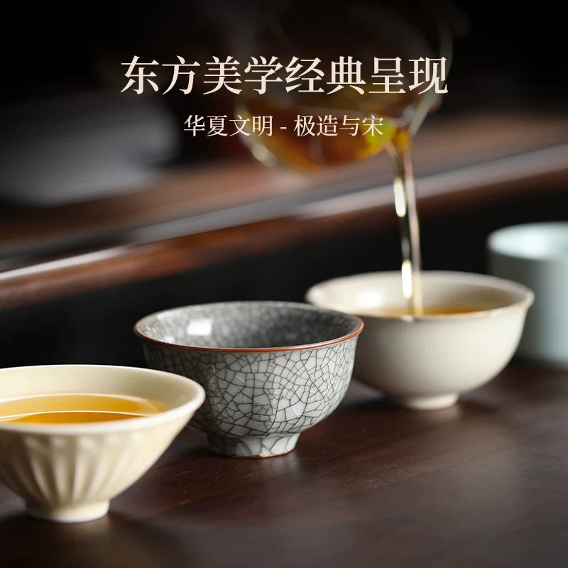 Five famous kiln tea cup set Chinese high-end ceramic master cup tea cup tea cup tea set gift box