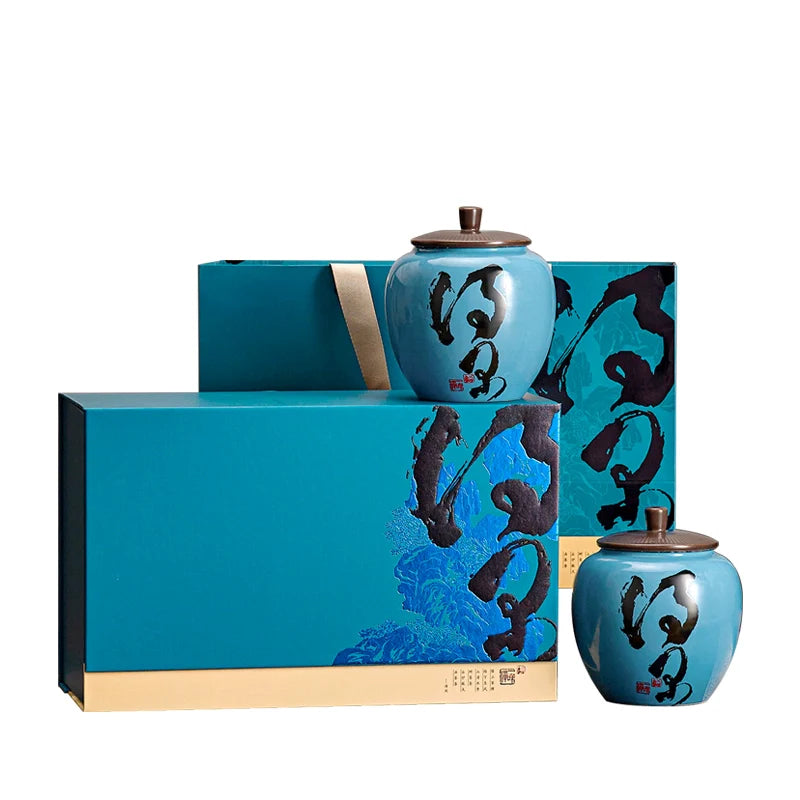 High-grade half-catty black tea green tea Biluochun Jin Junmei porcelain pot tea packaging box ceramic gift box tea gift box