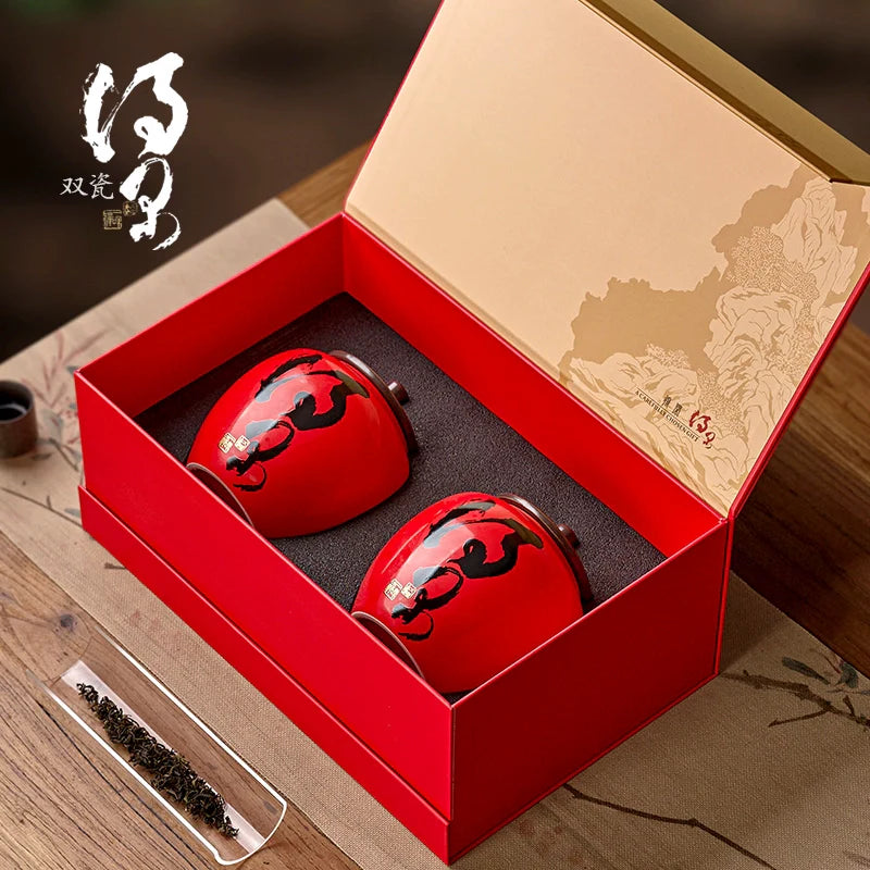 High-grade half-catty black tea green tea Biluochun Jin Junmei porcelain pot tea packaging box ceramic gift box tea gift box