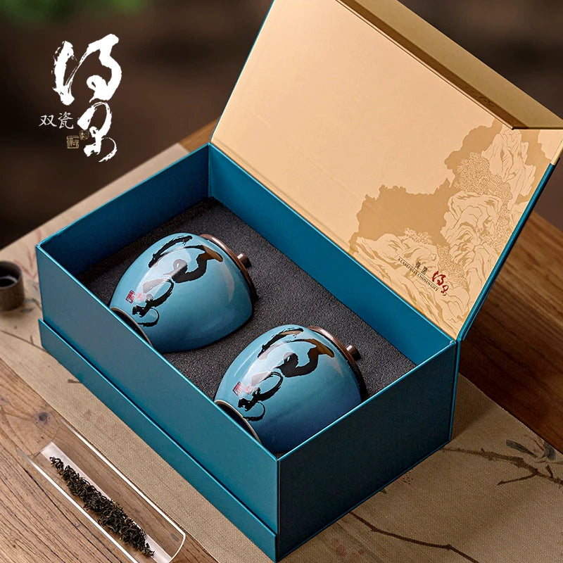 High-grade half-catty black tea green tea Biluochun Jin Junmei porcelain pot tea packaging box ceramic gift box tea gift box