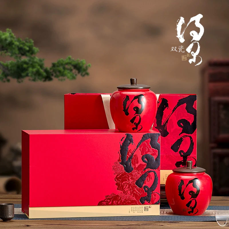 High-grade half-catty black tea green tea Biluochun Jin Junmei porcelain pot tea packaging box ceramic gift box tea gift box